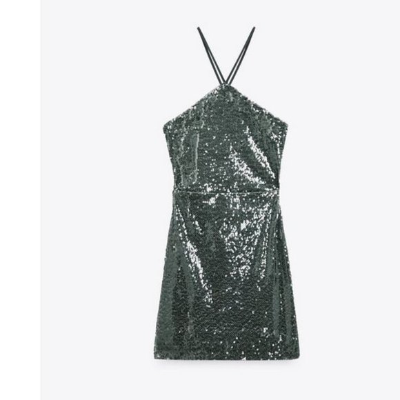 Zara green sequin open back mini dress, NWT, L - Picture 14 of 16